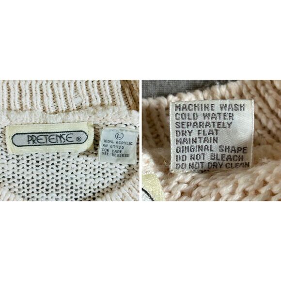 Vintage Pretense Sweater Women L Pink Knit Barbiecore Grandma Preppy Floral 80s - Picture 7 of 8